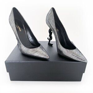 Saint Laurent Opyum 110 YSL Pumps EU 41 US 11 Metallic Silver Pointed High Heels